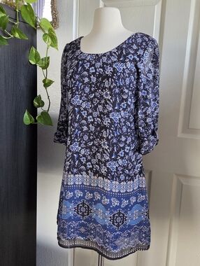 Blue Floral 3/4 Sleeve Dress Size Small Speechless Summer Dress